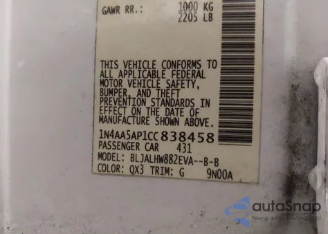 2012 Nissan Maxima 3.5 Sv z USA, uszkodzony, nr VIN 1N4AA5AP1CC838458